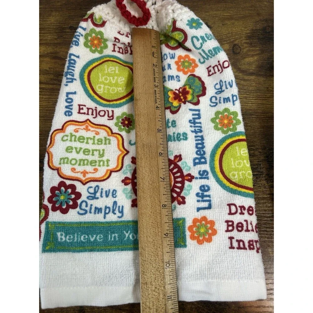 Set Of 2 Inspirational Hanging Kitchen Towels Crochet Top Cottagecore Decor Set